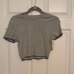 Gray Cropped T-Shirt with Black Trim Baby Tee
